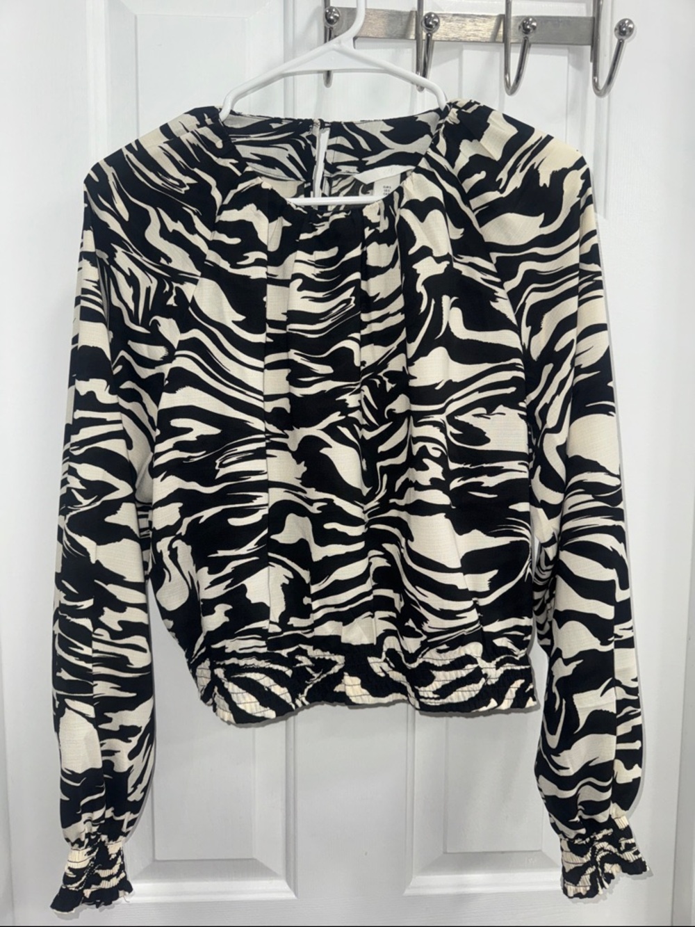H&M Black and White Zebra-Print Long Sleeve Blouse